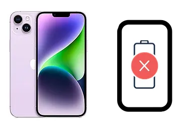 iPhone 14 Plus junto a una avería de Batería, ofreciendo reparación de Batería de iPhone 14 Plus en Santifer iRepair