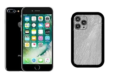 iPhone 7 Plus junto a una avería de Tapa trasera, ofreciendo reparación de Tapa trasera de iPhone 7 Plus en Santifer iRepair