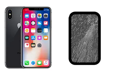 iPhone X junto a una avería de Cristal, ofreciendo reparación de Cristal de iPhone X en Santifer iRepair