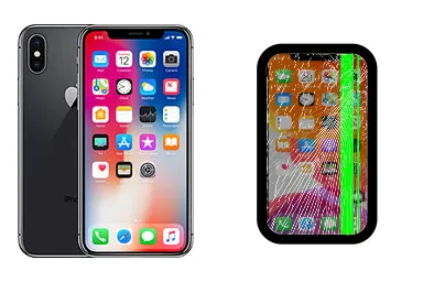 iPhone X junto a una avería de Pantalla, ofreciendo reparación de Pantalla de iPhone X en Santifer iRepair