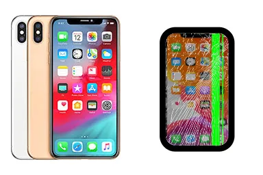 iPhone XS Max junto a una avería de Pantalla, ofreciendo reparación de Pantalla de iPhone XS Max en Santifer iRepair