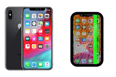 iPhone XS junto a una avería de Pantalla, ofreciendo reparación de Pantalla de iPhone XS en Santifer iRepair