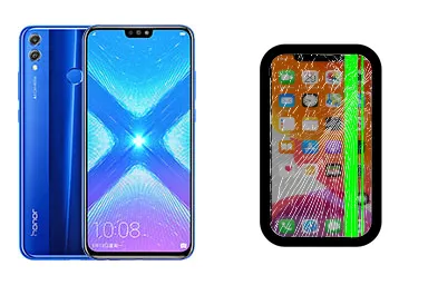 Honor 8X junto a una avería de Pantalla, ofreciendo reparación de Pantalla de Honor 8X en Santifer iRepair