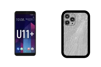 HTC U11 Plus junto a una avería de Tapa trasera, ofreciendo reparación de Tapa trasera de HTC U11 Plus en Santifer iRepair