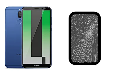 Huawei Mate 10 Lite junto a una avería de Cristal, ofreciendo reparación de Cristal de Huawei Mate 10 Lite en Santifer iRepair