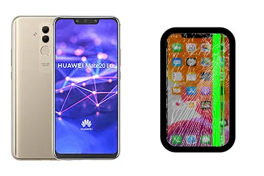 Huawei Mate 20 lite junto a una avería de Pantalla, ofreciendo reparación de Pantalla de Huawei Mate 20 lite en Santifer iRepair