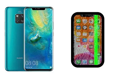 Huawei Mate 20 Pro junto a una avería de Pantalla, ofreciendo reparación de Pantalla de Huawei Mate 20 Pro en Santifer iRepair