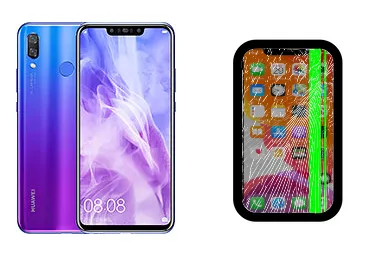 Huawei nova 3 junto a una avería de Pantalla, ofreciendo reparación de Pantalla de Huawei nova 3 en Santifer iRepair