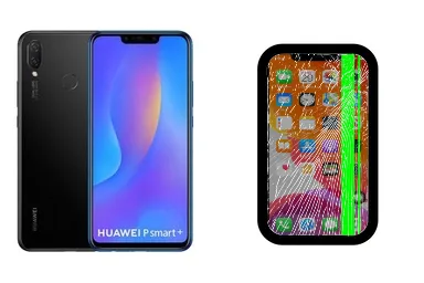 Huawei P Smart Plus junto a una avería de Pantalla, ofreciendo reparación de Pantalla de Huawei P Smart Plus en Santifer iRepair