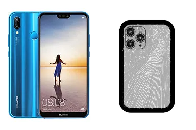 Huawei P20 lite junto a una avería de Tapa trasera, ofreciendo reparación de Tapa trasera de Huawei P20 lite en Santifer iRepair