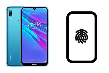 Huawei Y6 (2019) junto a una avería de Lector de huella, ofreciendo reparación de Lector de huella de Huawei Y6 (2019) en Santifer iRepair