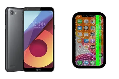 LG Q6 junto a una avería de Pantalla, ofreciendo reparación de Pantalla de LG Q6 en Santifer iRepair