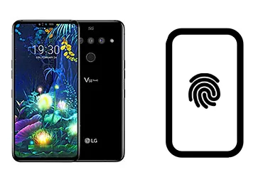 LG V50 ThinQ 5G junto a una avería de Lector de huella, ofreciendo reparación de Lector de huella de LG V50 ThinQ 5G en Santifer iRepair