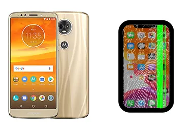 Motorola Moto E5 Plus junto a una avería de Pantalla, ofreciendo reparación de Pantalla de Motorola Moto E5 Plus en Santifer iRepair