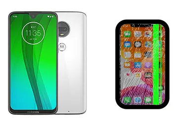 Motorola Moto G7 junto a una avería de Pantalla, ofreciendo reparación de Pantalla de Motorola Moto G7 en Santifer iRepair