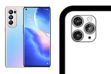 Oppo Find X3 Neo junto a una avería de Cristal de la cámara, ofreciendo reparación de Cristal de la cámara de Oppo Find X3 Neo en Santifer iRepair