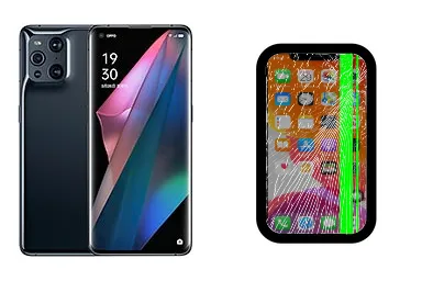 Oppo Find X3 Pro junto a una avería de Pantalla, ofreciendo reparación de Pantalla de Oppo Find X3 Pro en Santifer iRepair