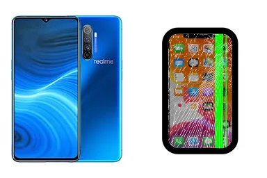 Realme X2 Pro junto a una avería de Pantalla, ofreciendo reparación de Pantalla de Realme X2 Pro en Santifer iRepair