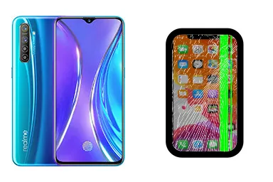 Realme X2 junto a una avería de Pantalla, ofreciendo reparación de Pantalla de Realme X2 en Santifer iRepair