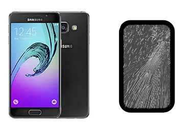 Samsung Galaxy A3 (2016) junto a una avería de Cristal, ofreciendo reparación de Cristal de Samsung Galaxy A3 (2016) en Santifer iRepair