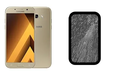 Samsung Galaxy A5 (2017) junto a una avería de Cristal, ofreciendo reparación de Cristal de Samsung Galaxy A5 (2017) en Santifer iRepair