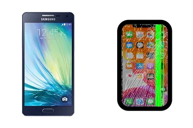 Samsung Galaxy A5 junto a una avería de Pantalla, ofreciendo reparación de Pantalla de Samsung Galaxy A5 en Santifer iRepair