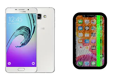 Samsung Galaxy A7 (2016) junto a una avería de Pantalla, ofreciendo reparación de Pantalla de Samsung Galaxy A7 (2016) en Santifer iRepair