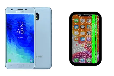 Samsung Galaxy J3 (2018) junto a una avería de Pantalla, ofreciendo reparación de Pantalla de Samsung Galaxy J3 (2018) en Santifer iRepair