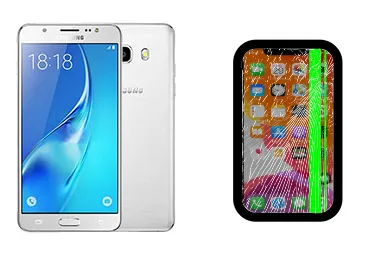 Samsung Galaxy J5 (2016) junto a una avería de Pantalla, ofreciendo reparación de Pantalla de Samsung Galaxy J5 (2016) en Santifer iRepair