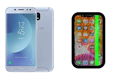 Samsung Galaxy J5 (2017) junto a una avería de Pantalla, ofreciendo reparación de Pantalla de Samsung Galaxy J5 (2017) en Santifer iRepair