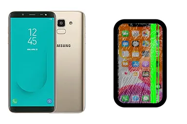 Samsung Galaxy J6 junto a una avería de Pantalla, ofreciendo reparación de Pantalla de Samsung Galaxy J6 en Santifer iRepair