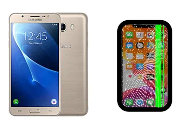 Samsung Galaxy J7 (2016) junto a una avería de Pantalla, ofreciendo reparación de Pantalla de Samsung Galaxy J7 (2016) en Santifer iRepair