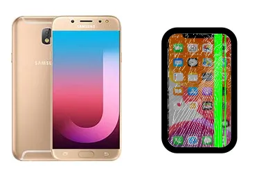 Samsung Galaxy J7 Pro junto a una avería de Pantalla, ofreciendo reparación de Pantalla de Samsung Galaxy J7 Pro en Santifer iRepair