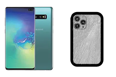 Samsung Galaxy S10+ junto a una avería de Tapa trasera, ofreciendo reparación de Tapa trasera de Samsung Galaxy S10+ en Santifer iRepair