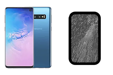 Samsung Galaxy S10 junto a una avería de Cristal, ofreciendo reparación de Cristal de Samsung Galaxy S10 en Santifer iRepair