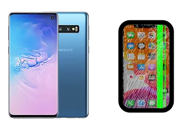 Samsung Galaxy S10 junto a una avería de Pantalla, ofreciendo reparación de Pantalla de Samsung Galaxy S10 en Santifer iRepair