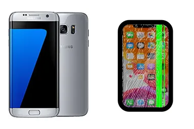 Samsung Galaxy S7 edge junto a una avería de Pantalla, ofreciendo reparación de Pantalla de Samsung Galaxy S7 edge en Santifer iRepair