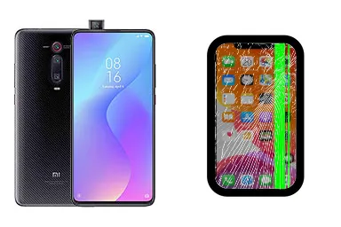 Xiaomi Mi 9T Pro junto a una avería de Pantalla, ofreciendo reparación de Pantalla de Xiaomi Mi 9T Pro en Santifer iRepair