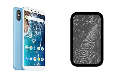 Xiaomi Mi A2 (Mi 6X) junto a una avería de Cristal, ofreciendo reparación de Cristal de Xiaomi Mi A2 (Mi 6X) en Santifer iRepair