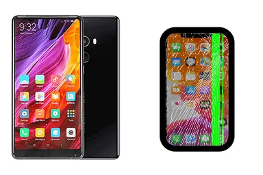 Xiaomi Mi Mix 2 junto a una avería de Pantalla, ofreciendo reparación de Pantalla de Xiaomi Mi Mix 2 en Santifer iRepair