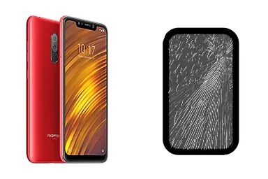 Xiaomi Pocophone F1 junto a una avería de Cristal, ofreciendo reparación de Cristal de Xiaomi Pocophone F1 en Santifer iRepair