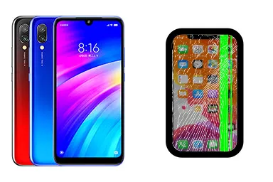 Xiaomi Redmi 7 junto a una avería de Pantalla, ofreciendo reparación de Pantalla de Xiaomi Redmi 7 en Santifer iRepair