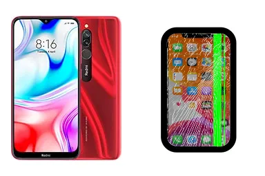 Xiaomi Redmi 8 junto a una avería de Pantalla, ofreciendo reparación de Pantalla de Xiaomi Redmi 8 en Santifer iRepair