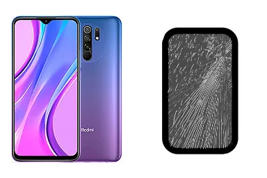 Xiaomi Redmi 9 junto a una avería de Cristal, ofreciendo reparación de Cristal de Xiaomi Redmi 9 en Santifer iRepair