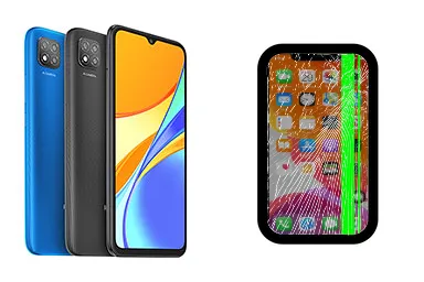 Xiaomi Redmi 9C junto a una avería de Pantalla, ofreciendo reparación de Pantalla de Xiaomi Redmi 9C en Santifer iRepair