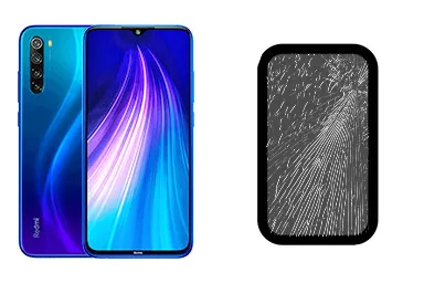 Xiaomi Redmi Note 8 junto a una avería de Cristal, ofreciendo reparación de Cristal de Xiaomi Redmi Note 8 en Santifer iRepair