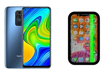 Xiaomi Redmi Note 9 junto a una avería de Pantalla, ofreciendo reparación de Pantalla de Xiaomi Redmi Note 9 en Santifer iRepair