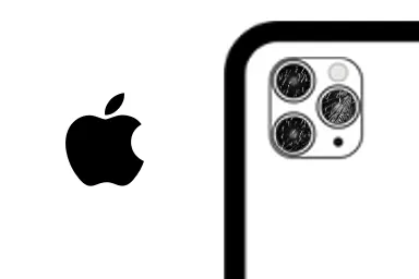 Logo de Apple junto a una avería de Cristal de la cámara de Móvil, ofreciendo el servicio de reparación de Cristal de la cámara de iPhone en Santifer iRepair