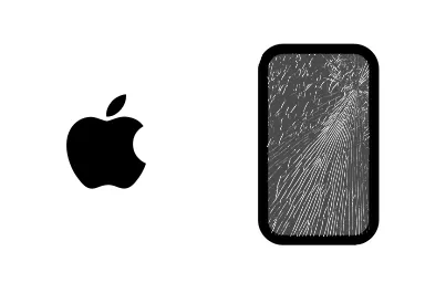 Logo de Apple junto a una avería de Cristal de Móvil, ofreciendo el servicio de reparación de Cristal de iPhone en Santifer iRepair