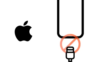 Logo de Apple junto a una avería de Puerto de carga de Móvil, ofreciendo el servicio de reparación de Puerto de carga de iPhone en Santifer iRepair